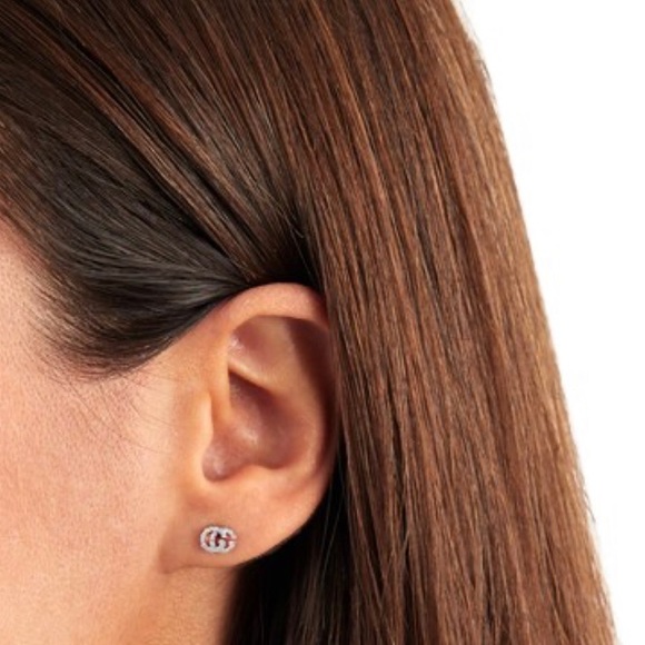 GUCCI Logo GG 14K White Gold Pave Diamond Earrings - Picture 12 of 13